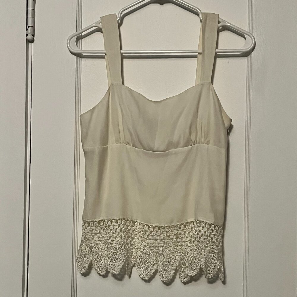 Spenser Jeremy 100% silk cream babydoll lace trim blouse size medium petite